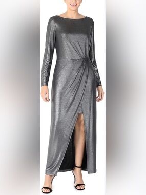 🌺JULIA JORDAN GREY METALLIC LONG SLEEVE MAXI DRESS SIZE 12🌺